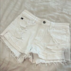 White Distressed Denim Shorts
